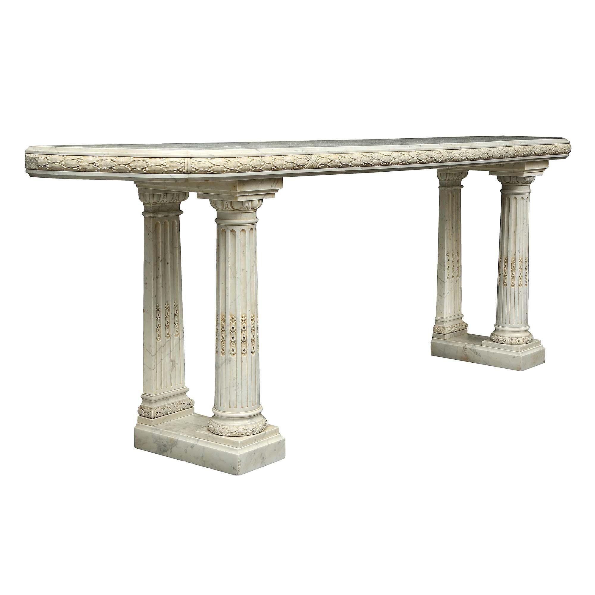 Italian Late 19th Century White Carrara Marble Console In Good Condition In West Palm Beach, FL