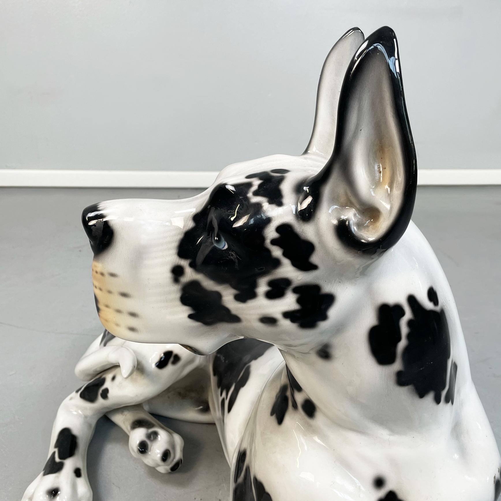 Italian Late 20th Century Black and White Ceramic Alano Dog Sculpture, 1970s 3