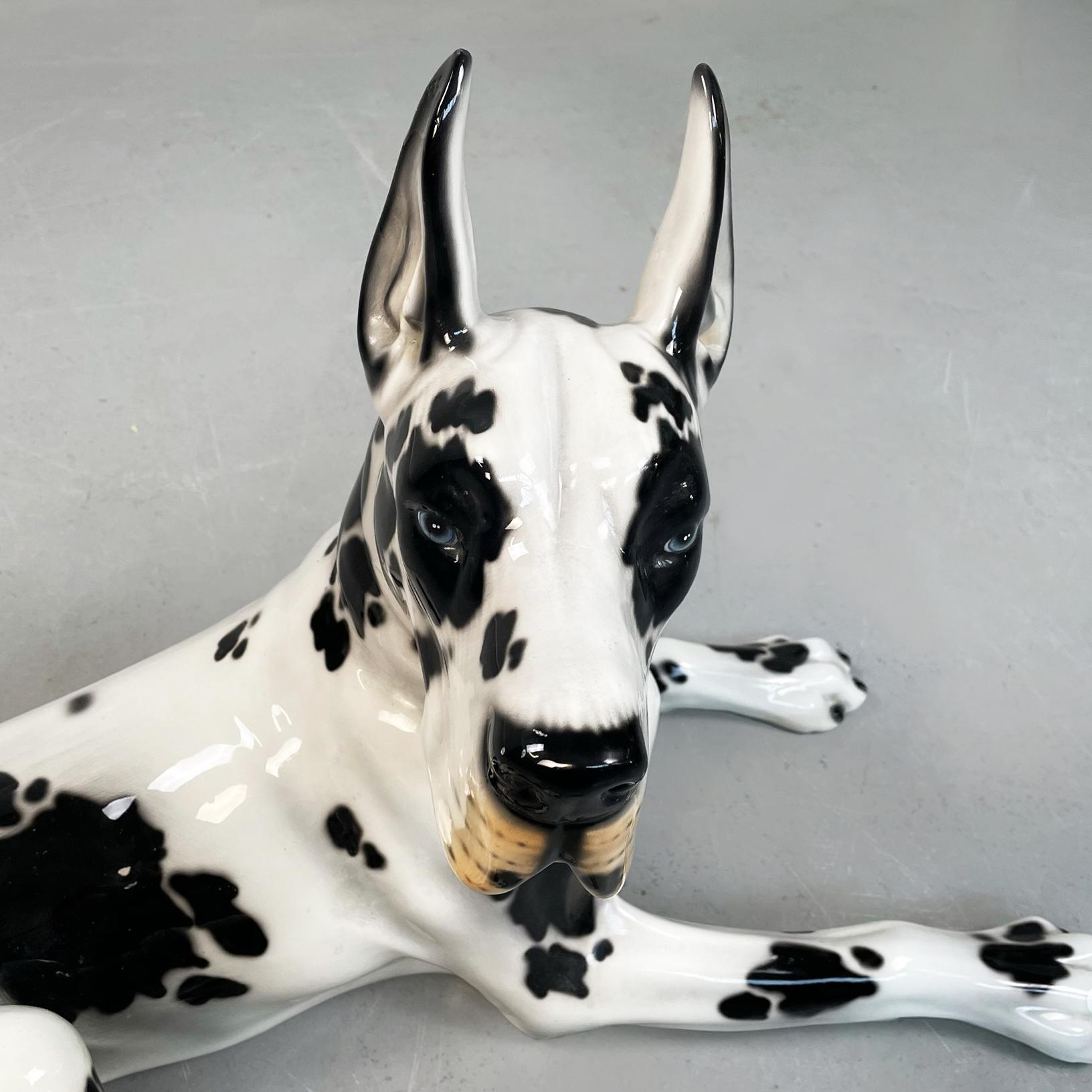 Italian Late 20th Century Black and White Ceramic Alano Dog Sculpture, 1970s 4