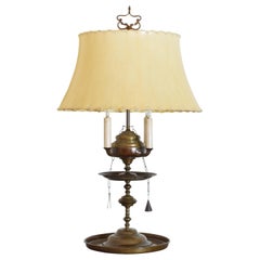 Antique Italian Late Baroque Brass Oil Lamp, Now a Table Lamp, Early 18th Century