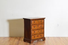 Italian Late Baroque Light Walnut Veneered & Inlaid 4 Drawer Bedside Commode