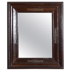 Italian Late Baroque Period Ebonized and Pewter Inlaid Wall Mirror, circa 1700