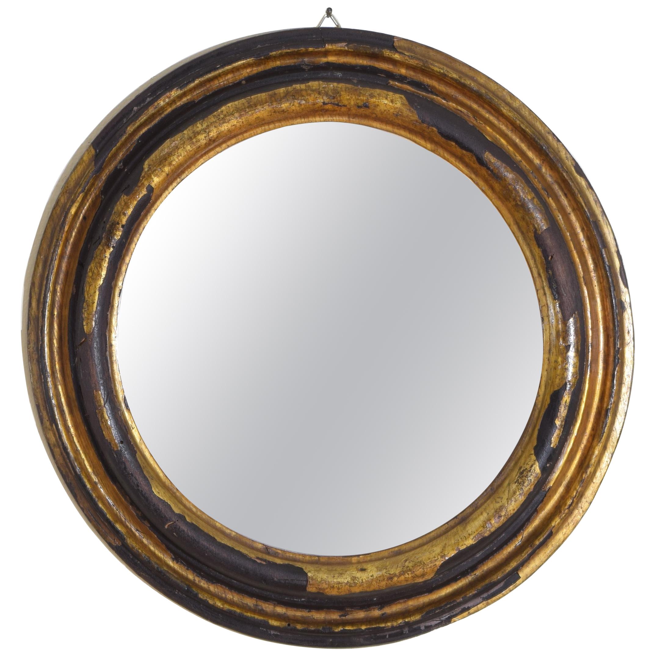 Antique Gold Round Wall Mirror Curved Baroque Medallion Gear in