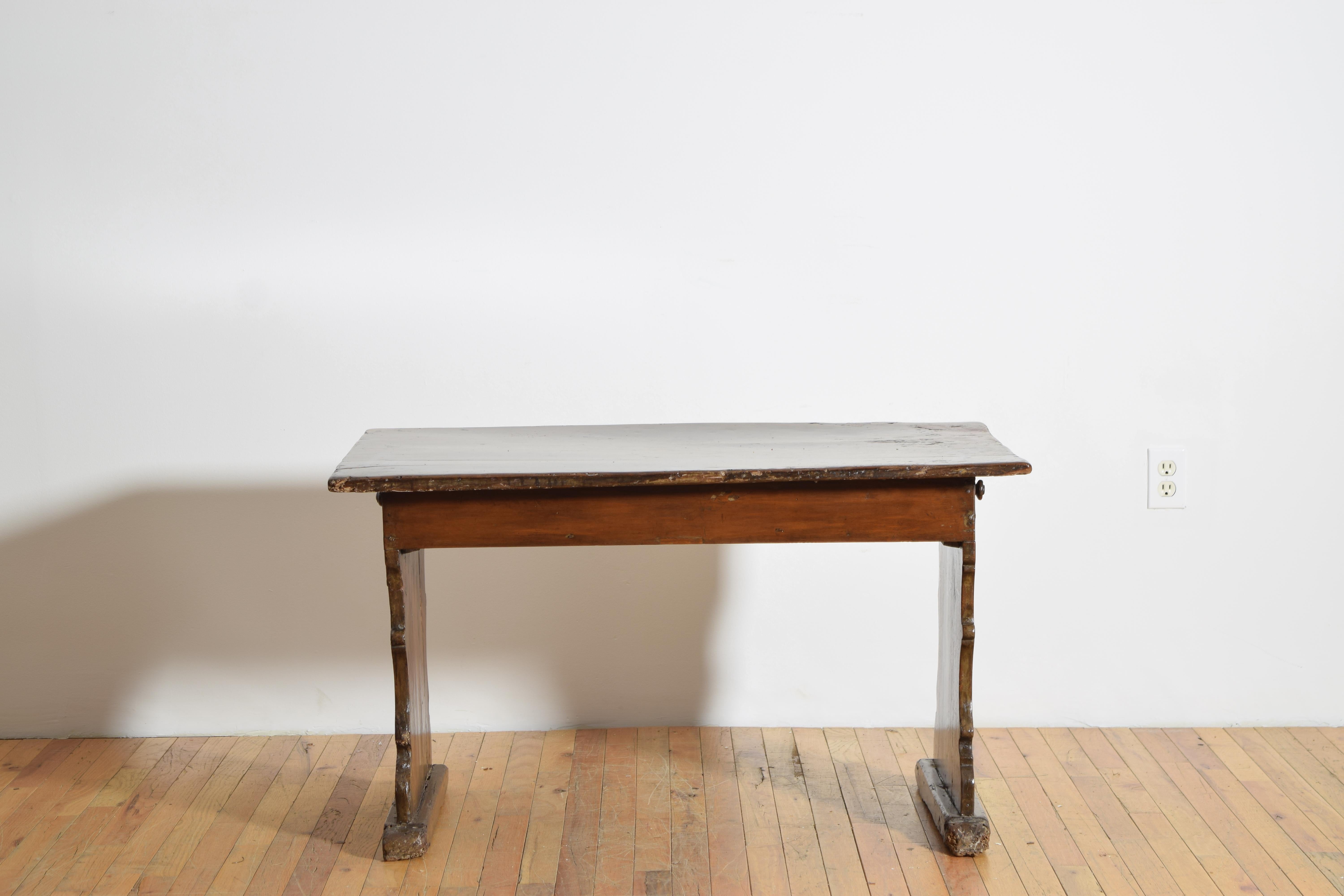 18th Century Italian Late Baroque Walnut 2 Drawer Low Table, mid 18th century For Sale