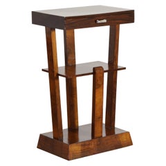 Italian Late Deco Period Walnut 3-Tiered, 3 1/2 Leg, 1-Drawer Table, ca. 1940