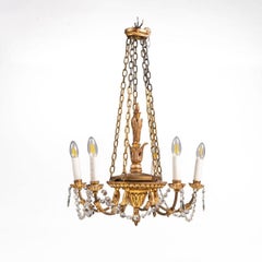 Italian Late Empire Carved and Gilded Chandelier with Cut Glass Prisms