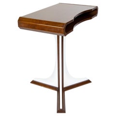 Italian Desk or Side Table in Brown and White, Wooden, Rotating Table Top, 1970s
