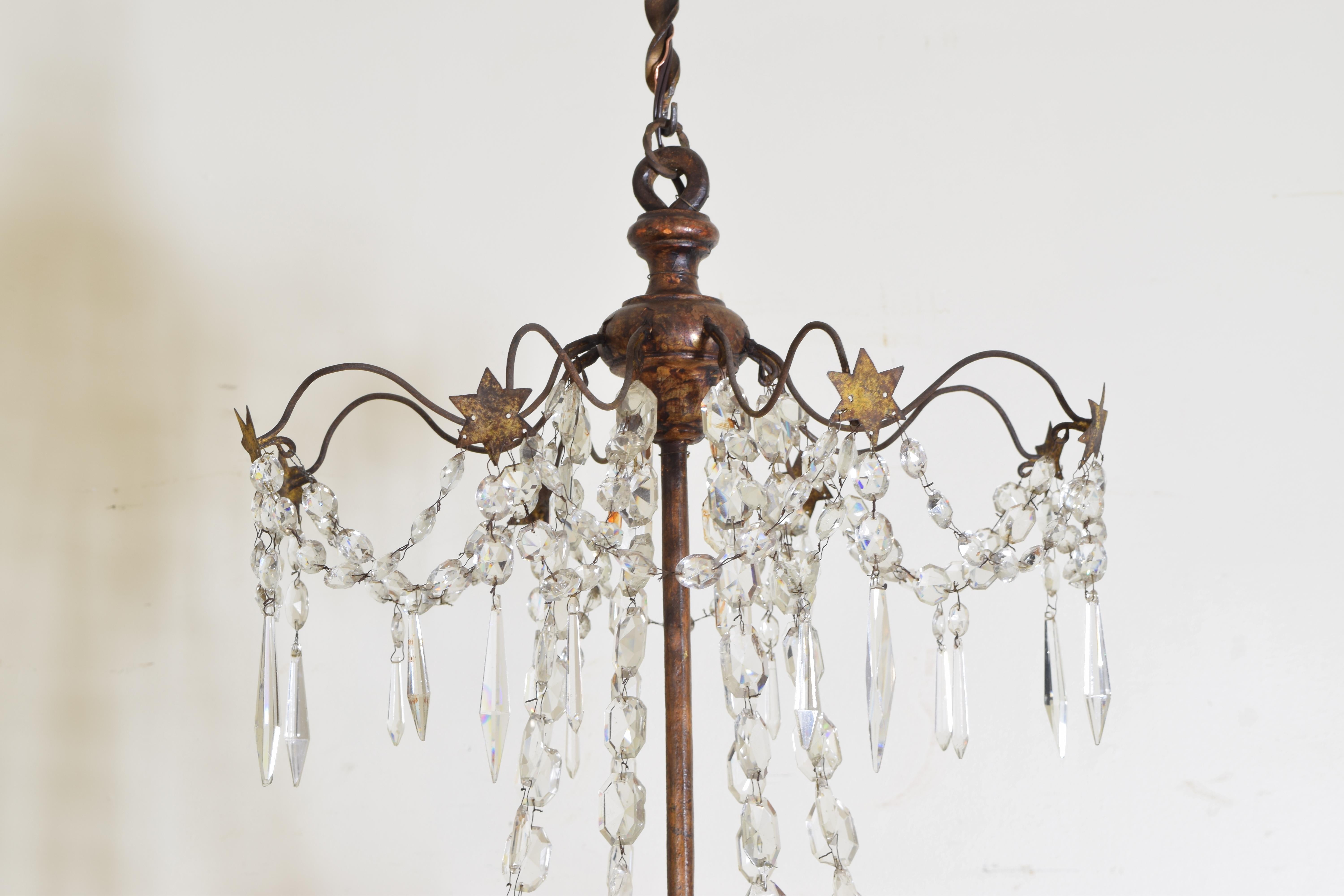 Mid-19th Century Italian Late Neoclassic Giltwood, Iron, and Glass 8-Light Chandelier, circa 1835