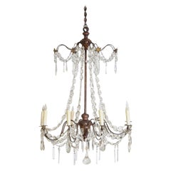 Italian Late Neoclassic Giltwood, Iron, and Glass 8-Light Chandelier, circa 1835