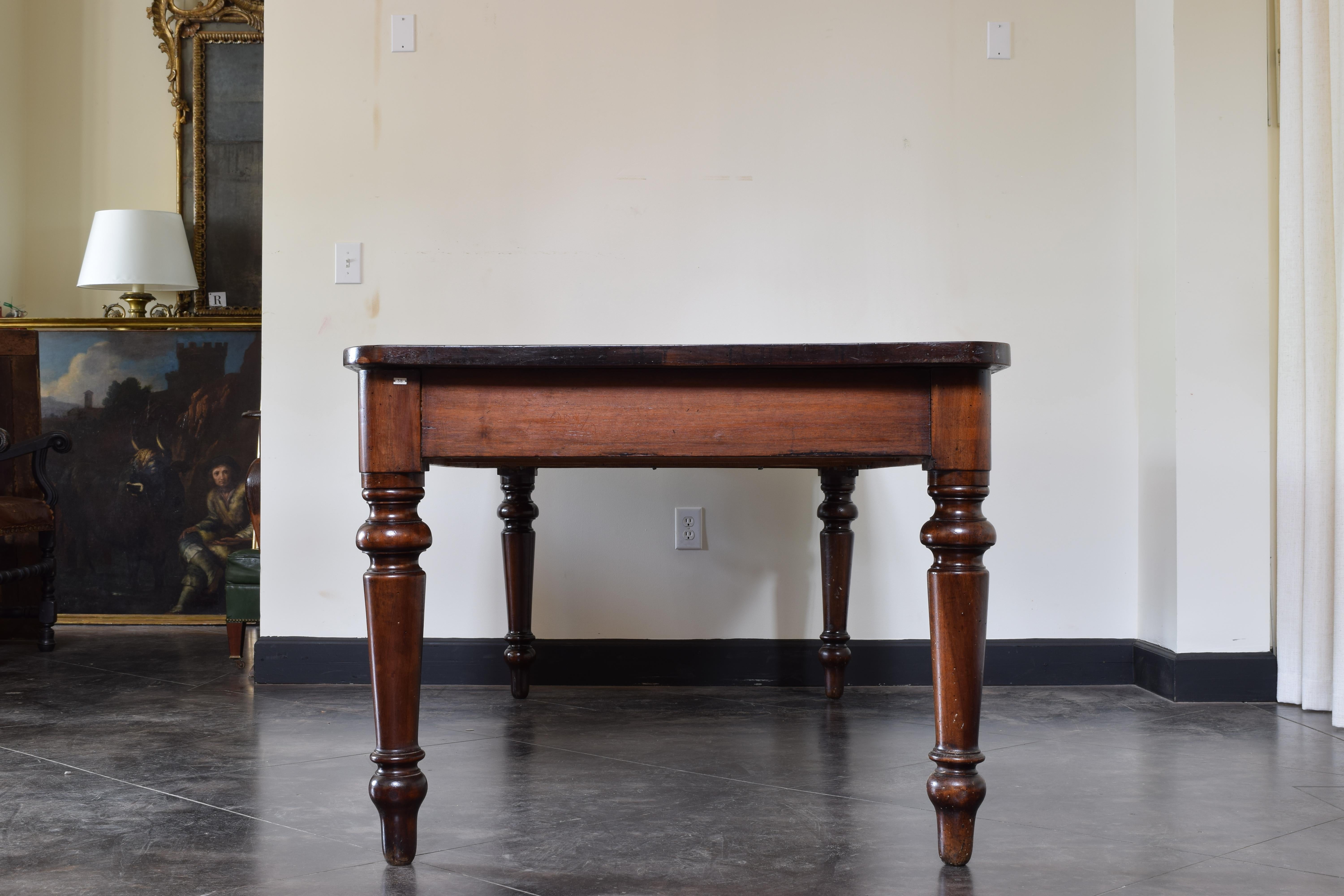 Mid-19th Century Italian Late Neoclassic Walnut 2-Drawer Library Table / Kitchen Island, ca. 1840 For Sale