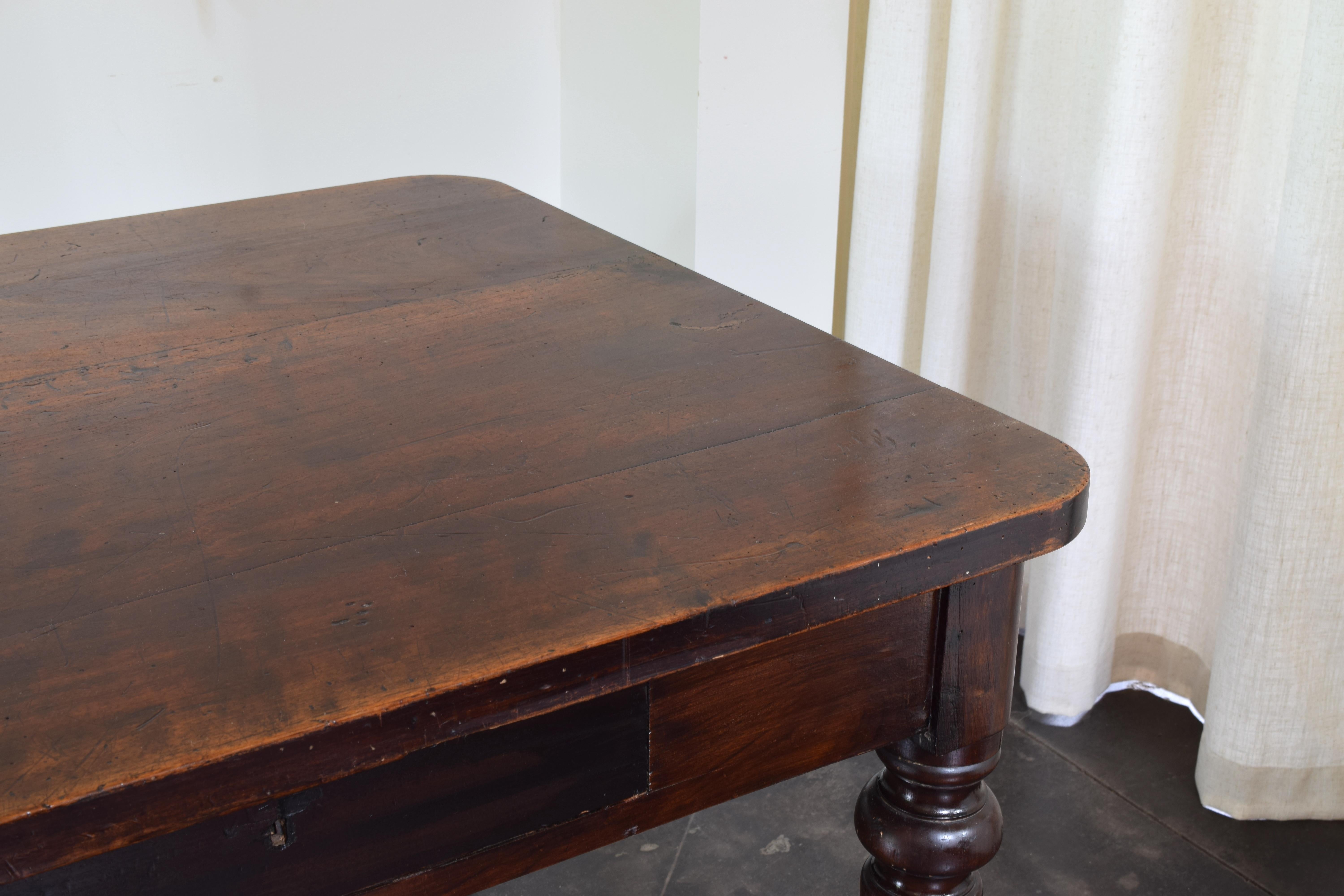 Italian Late Neoclassic Walnut 2-Drawer Library Table / Kitchen Island, ca. 1840 For Sale 2