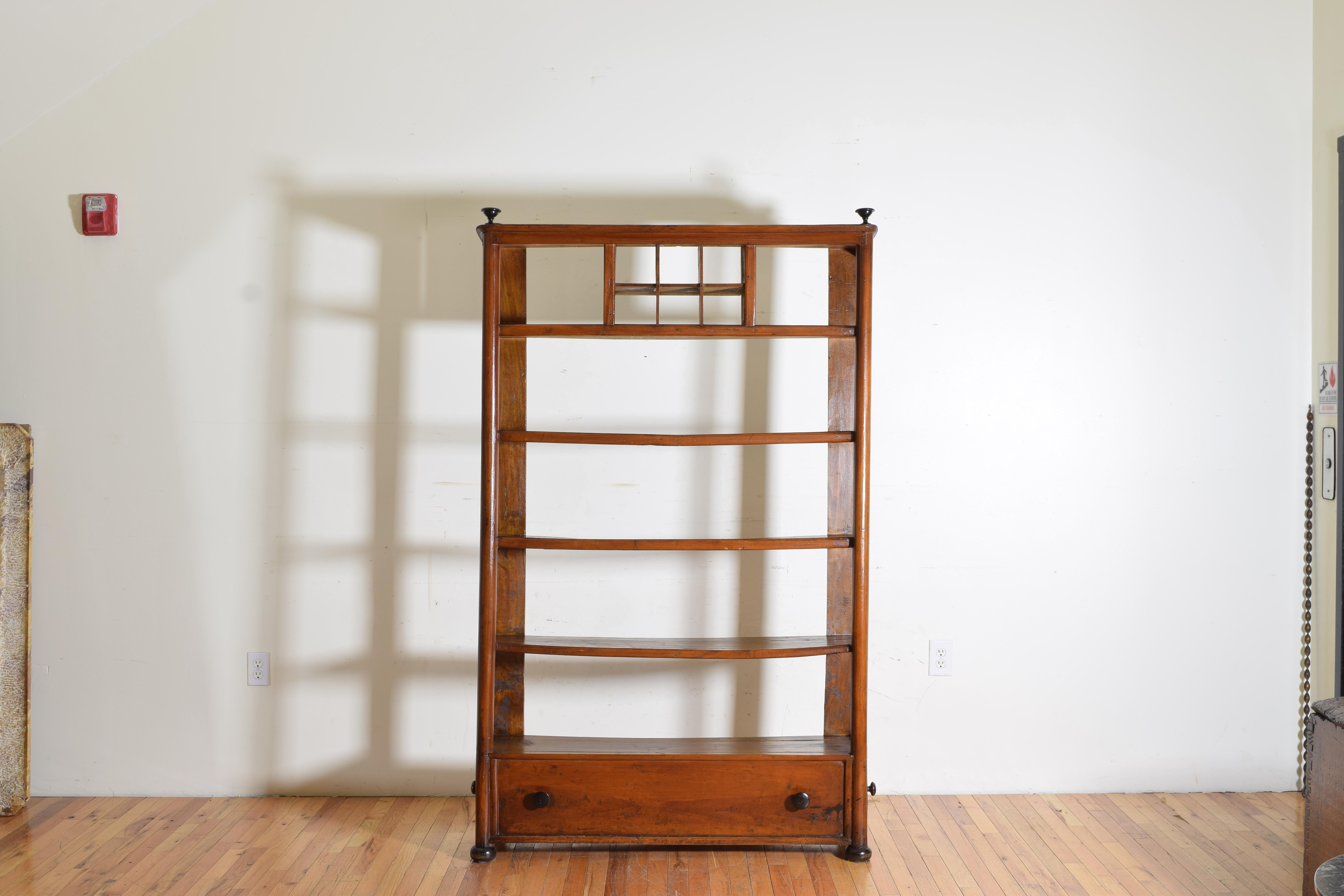 Neoclassical Italian Late Neoclassic Walnut Étagère with Two Side Drawers, Mid-19th Century