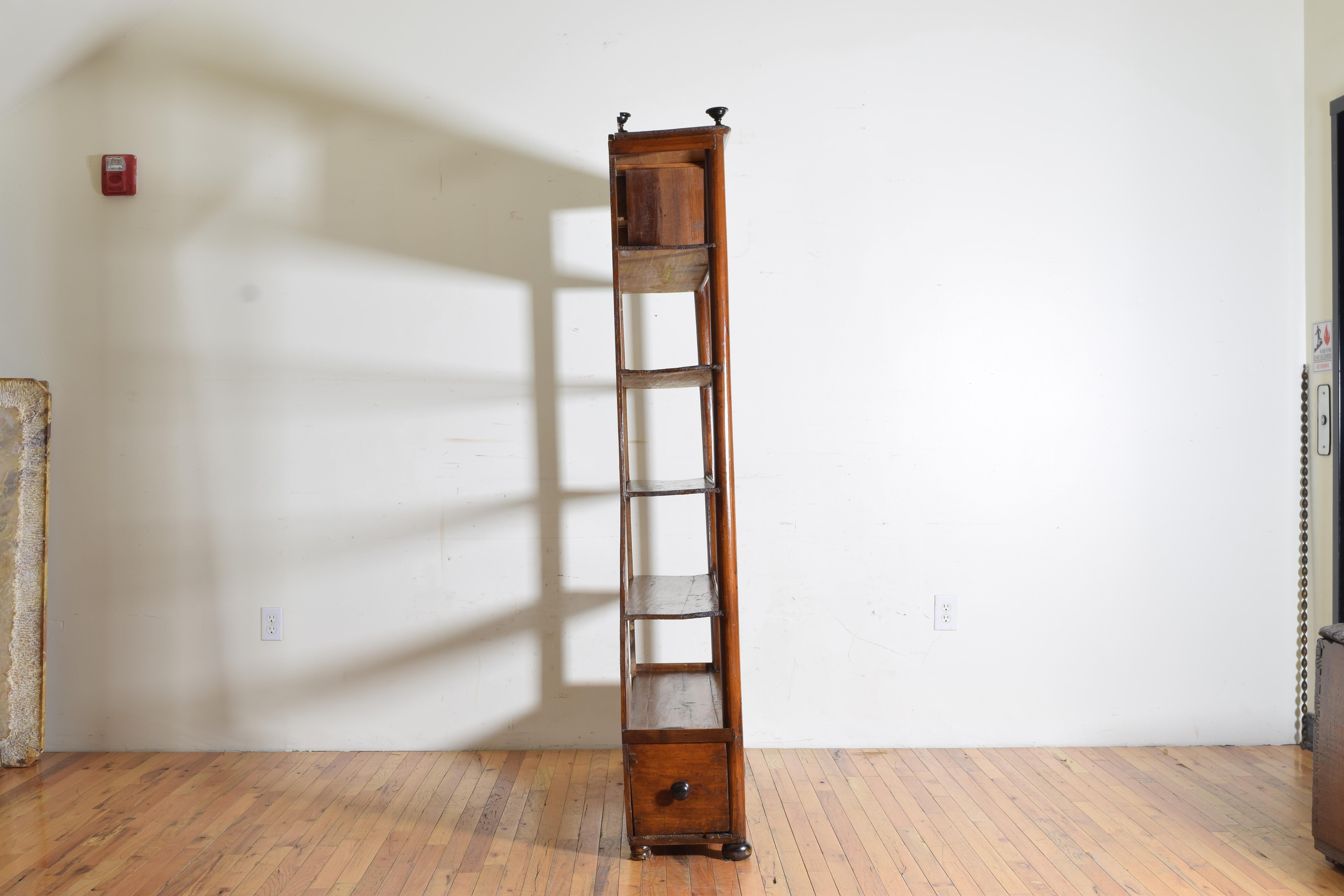 Italian Late Neoclassic Walnut Étagère with Two Side Drawers, Mid-19th Century In Good Condition In Atlanta, GA