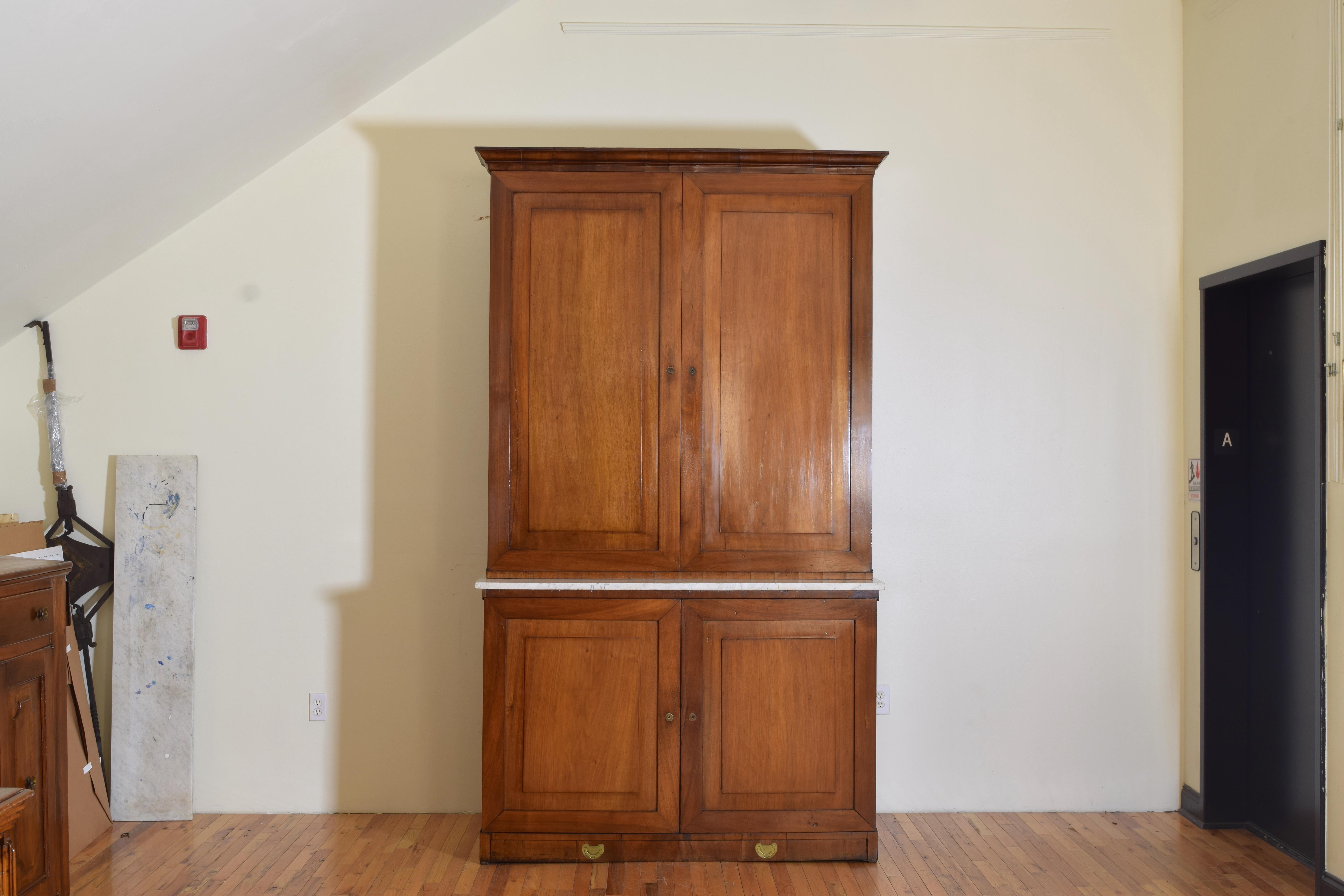 Neoclassical Italian Late Neoclassic Walnut & Marble 2-Piece Altar Cabinet, Mid 19th Century For Sale