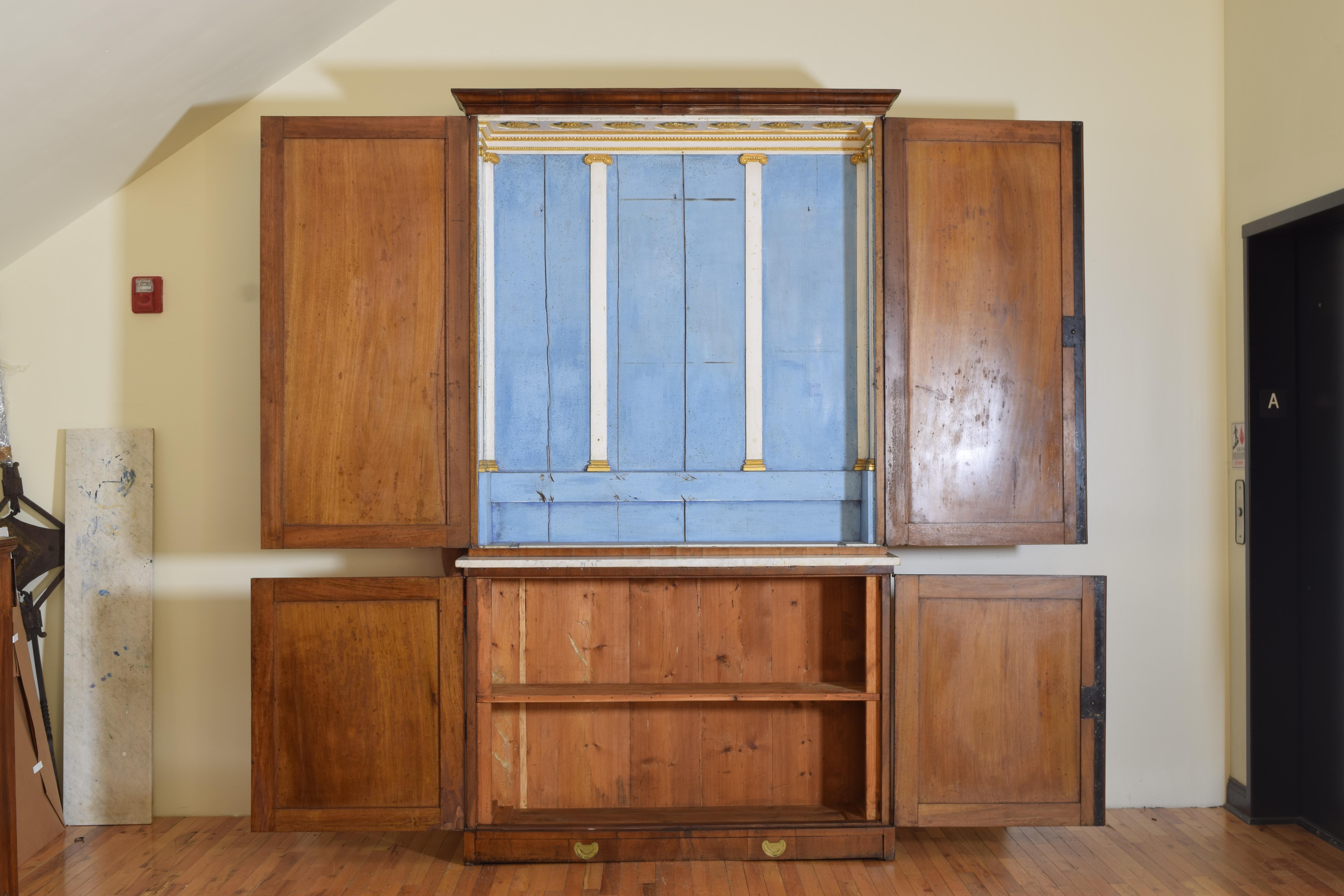 Italian Late Neoclassic Walnut & Marble 2-Piece Altar Cabinet, Mid 19th Century For Sale 2
