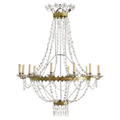 Italian Late Neoclassical Gilt Brass & Glass 12-Light Chandelier