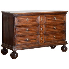 Italian Late Renaissance or Mannerist Walnut & Inlaid 3-Drawer Commode, 17th cen
