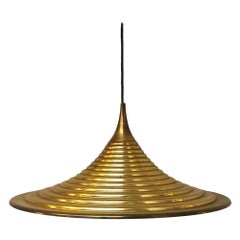 Vintage Italian Lathed Metal Brass Finishing Hanging Lamp, 1970s