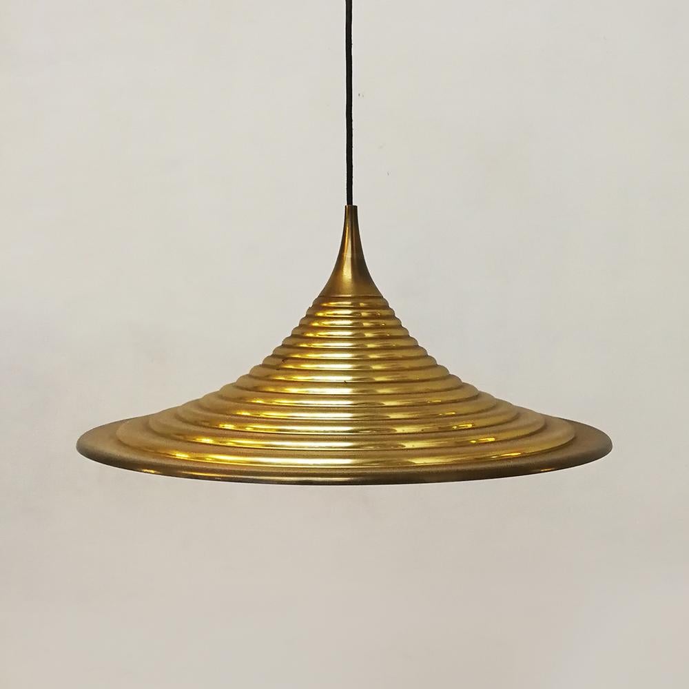 Italian Lathed Metal Brass Finishing Hanging Lamps, 1970s 5