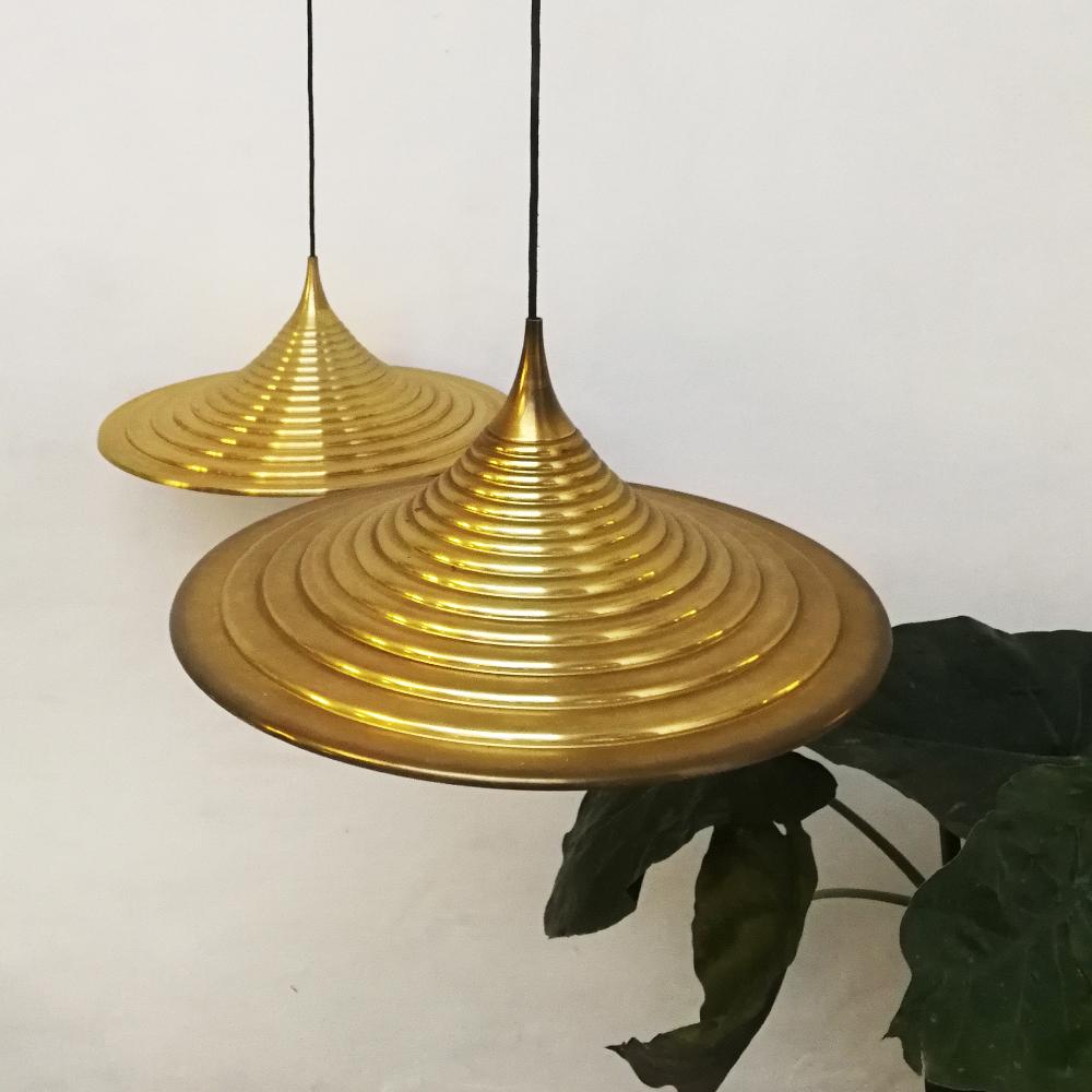 Italian Lathed Metal Brass Finishing Hanging Lamps, 1970s In Good Condition In MIlano, IT