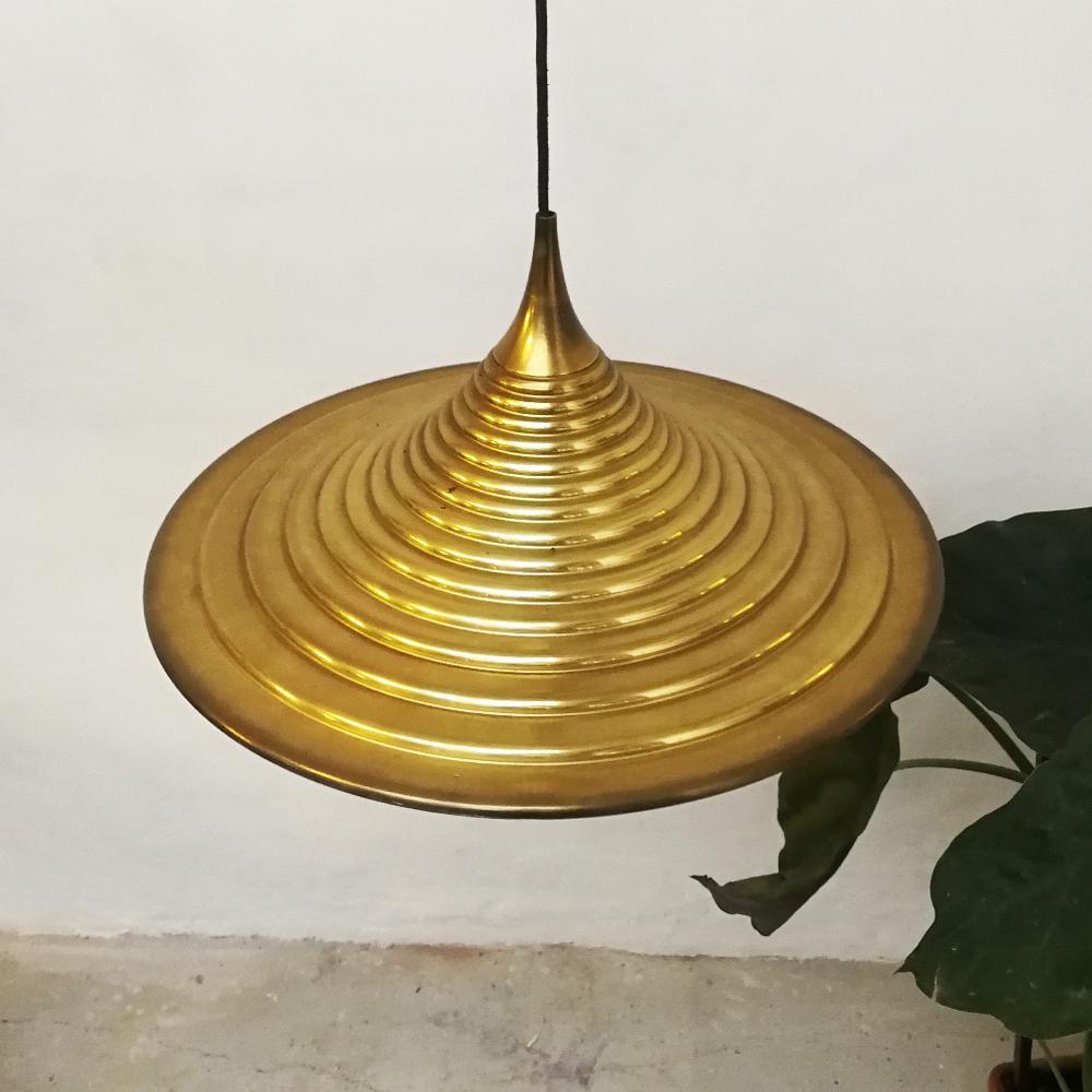 Italian Lathed Metal Brass Finishing Hanging Lamps, 1970s 3