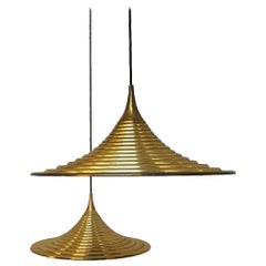 Italian Lathed Metal Brass Finishing Hanging Lamps, 1970s