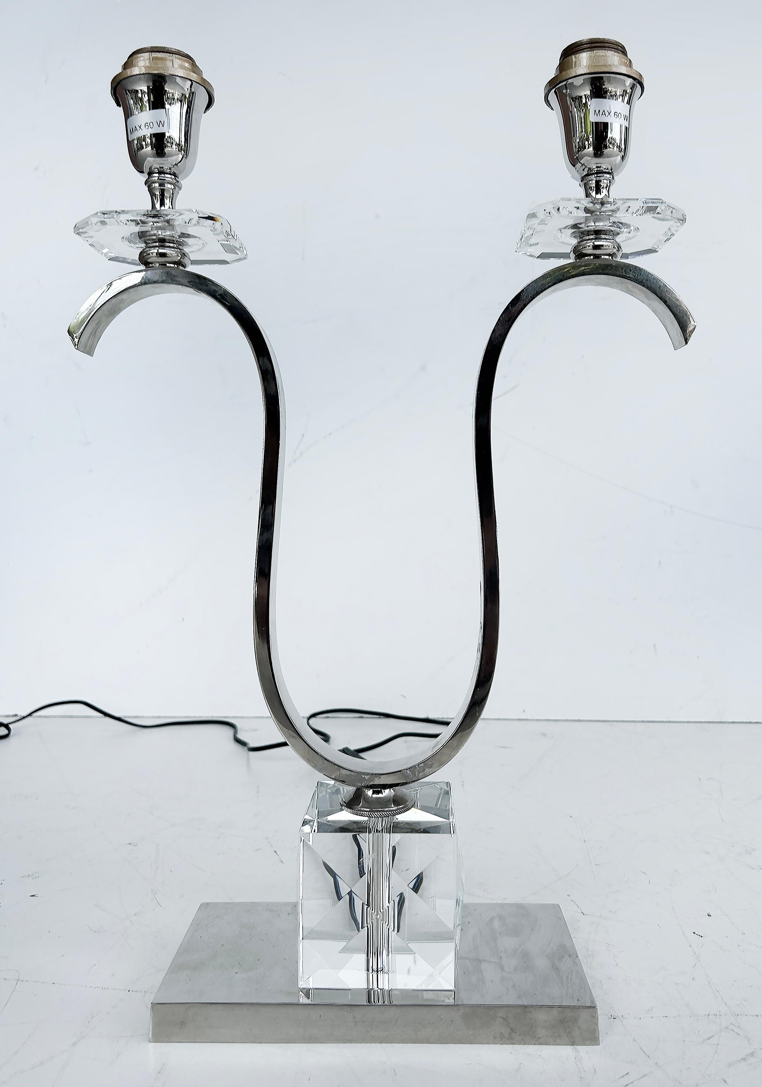 Italienische Laudarte SRL Chrom-Kristall-Tischlampen, unbenutztes Paar, Ausstellungsraum, Paar im Angebot 1