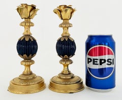 Italian Laudarte SRL Gilt Bronze and Enameled Candlesticks with Flowers, a Pair