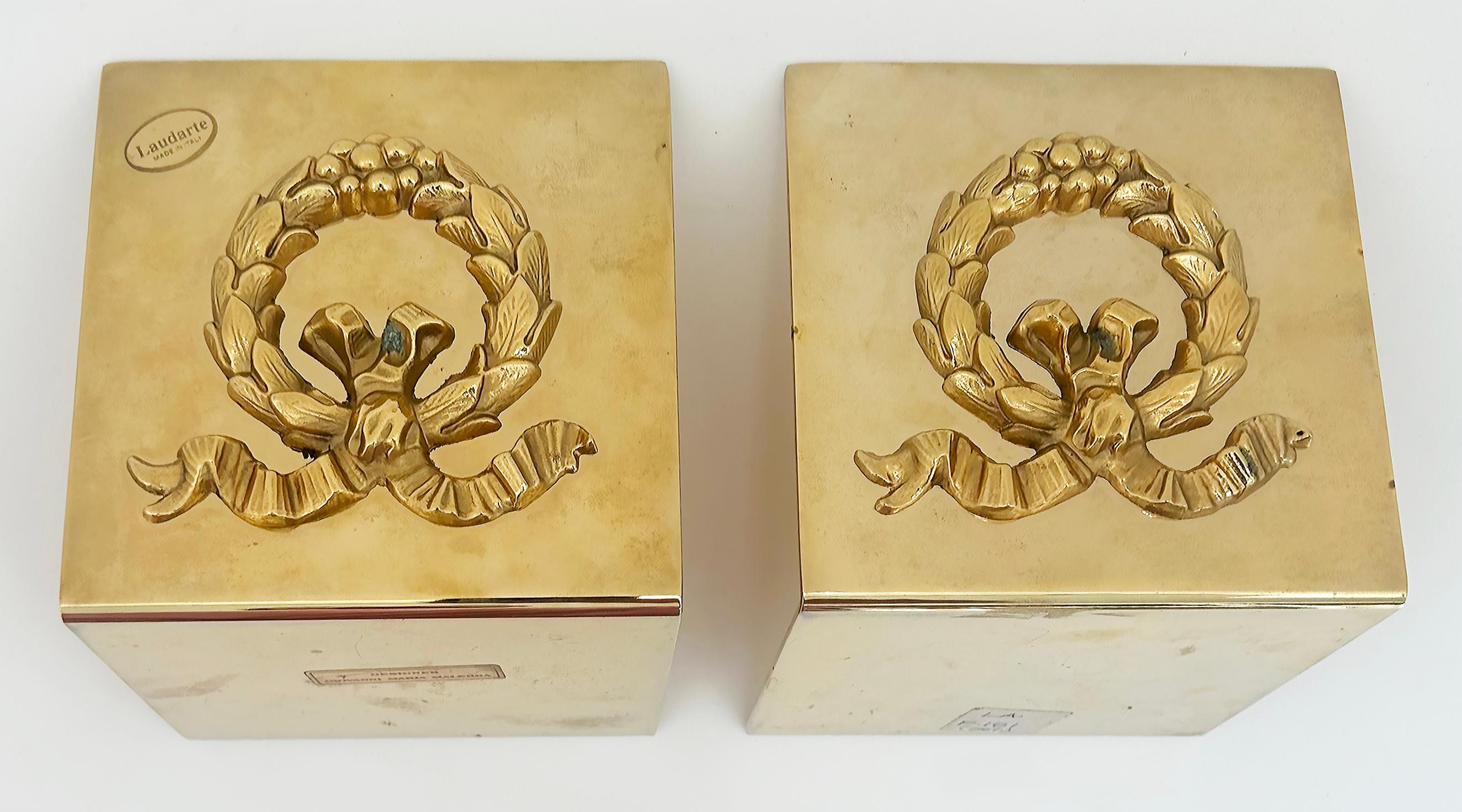 Contemporary Italian Laudarte SRL Gilt Bronze Wreath Bookends by Giovanni Malerba For Sale