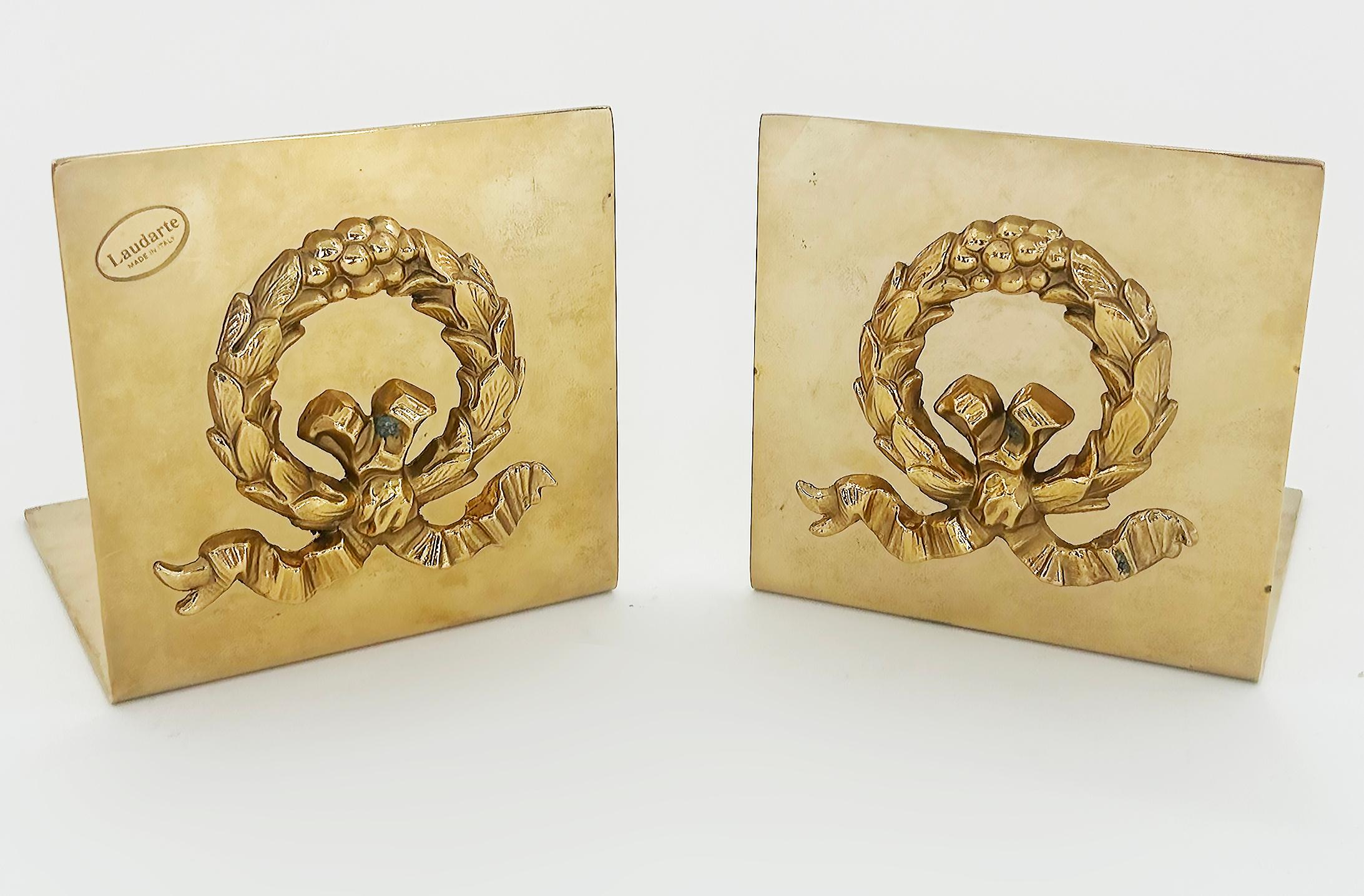 Italian Laudarte SRL Gilt Bronze Wreath Bookends by Giovanni Malerba For Sale 2