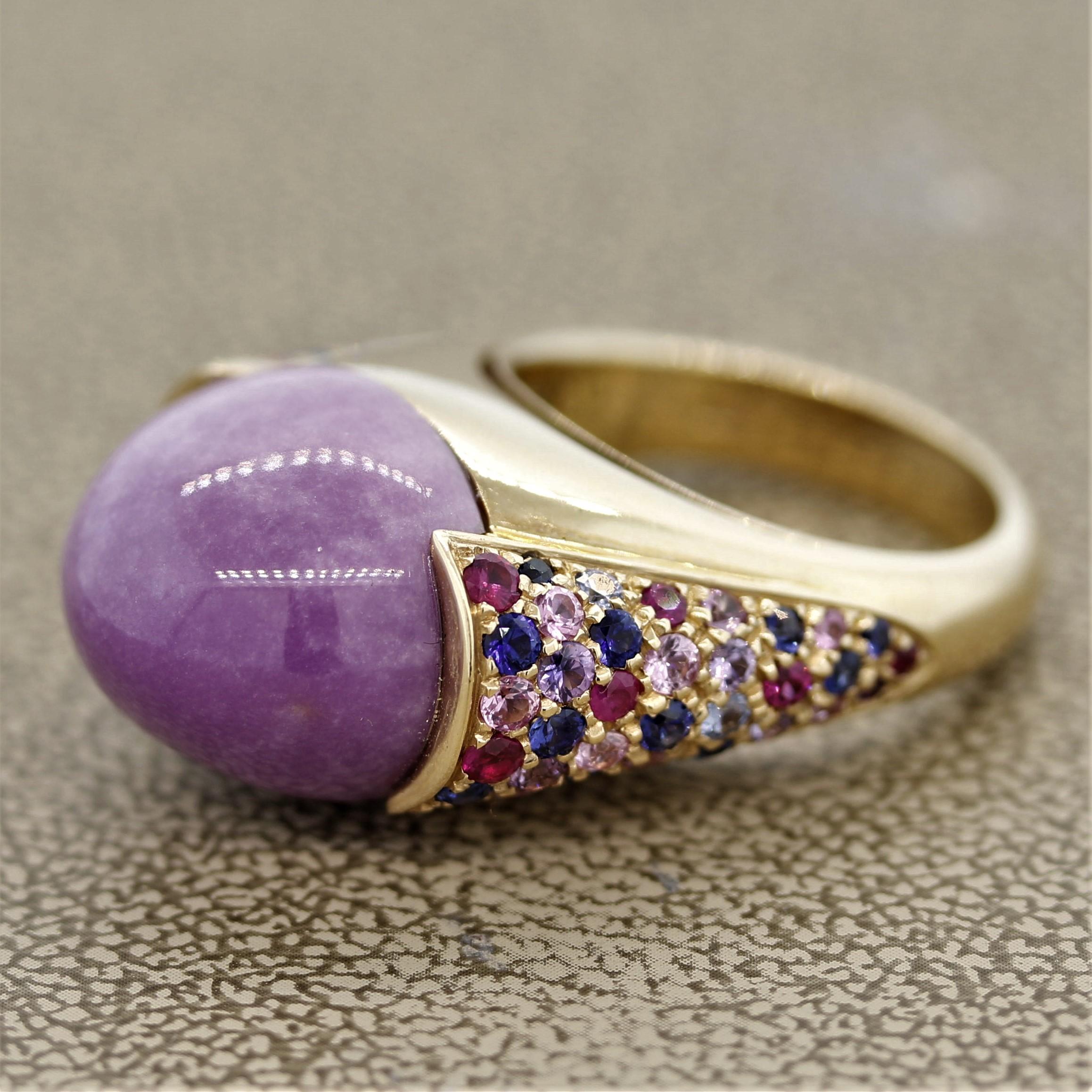 Mixed Cut Italian Lavender Jadeite Jade Ruby Sapphire Gold Dome Ring