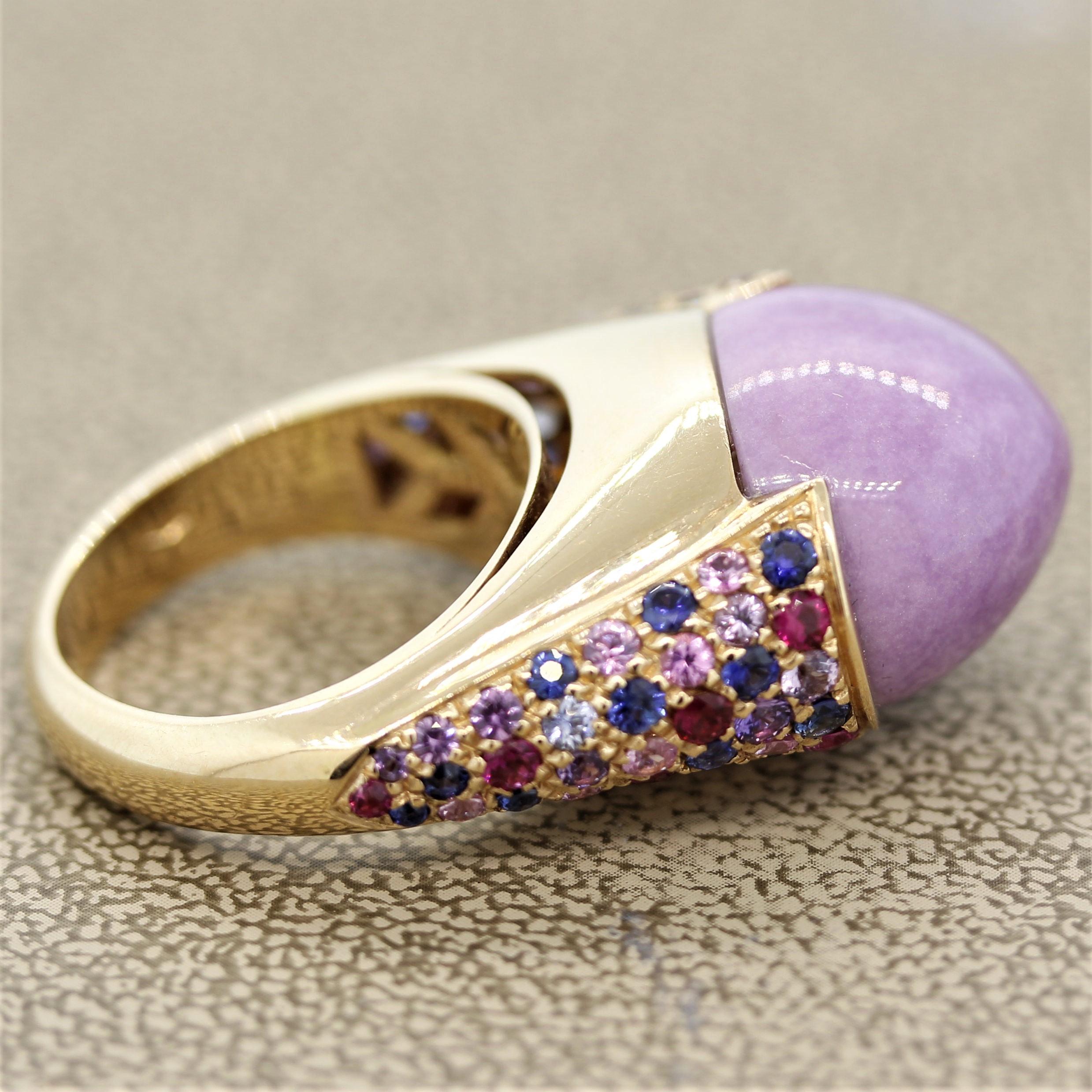 Women's Italian Lavender Jadeite Jade Ruby Sapphire Gold Dome Ring