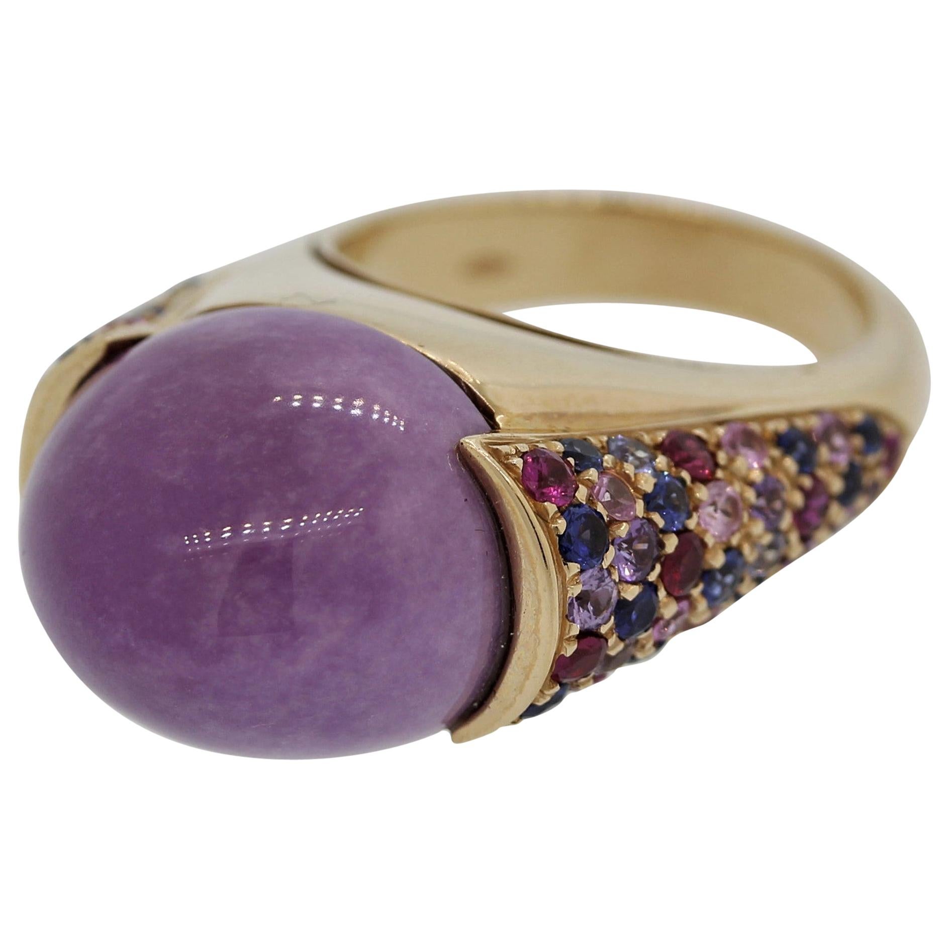Italian Lavender Jadeite Jade Ruby Sapphire Gold Dome Ring