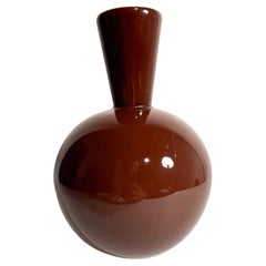 Italian Lavenia Brown Ceramic Vase Hand Painted 1950s