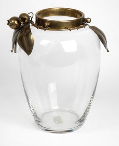 Italian Lavorazione arte Sculpted Bronze Vine & Glass Vase