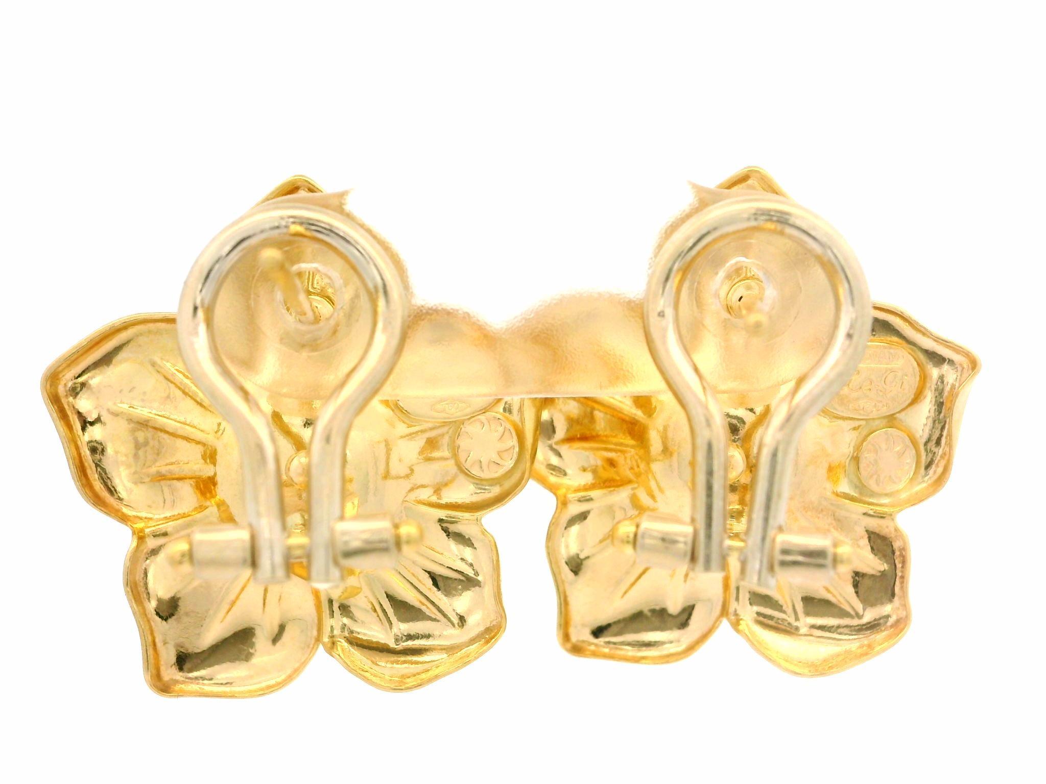 Italian Le Gi 18k Yellow Gold Pearl Cluster Flower Omega Earrings For Sale 7