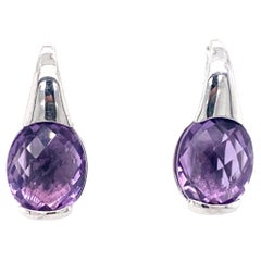 Italian Le Gi Oval Amethyst Earrings in 18 Karat White Gold