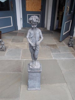Italian Lead Figural Pan Standing Fountain Playing Flutes on Plinth, Circa 1850