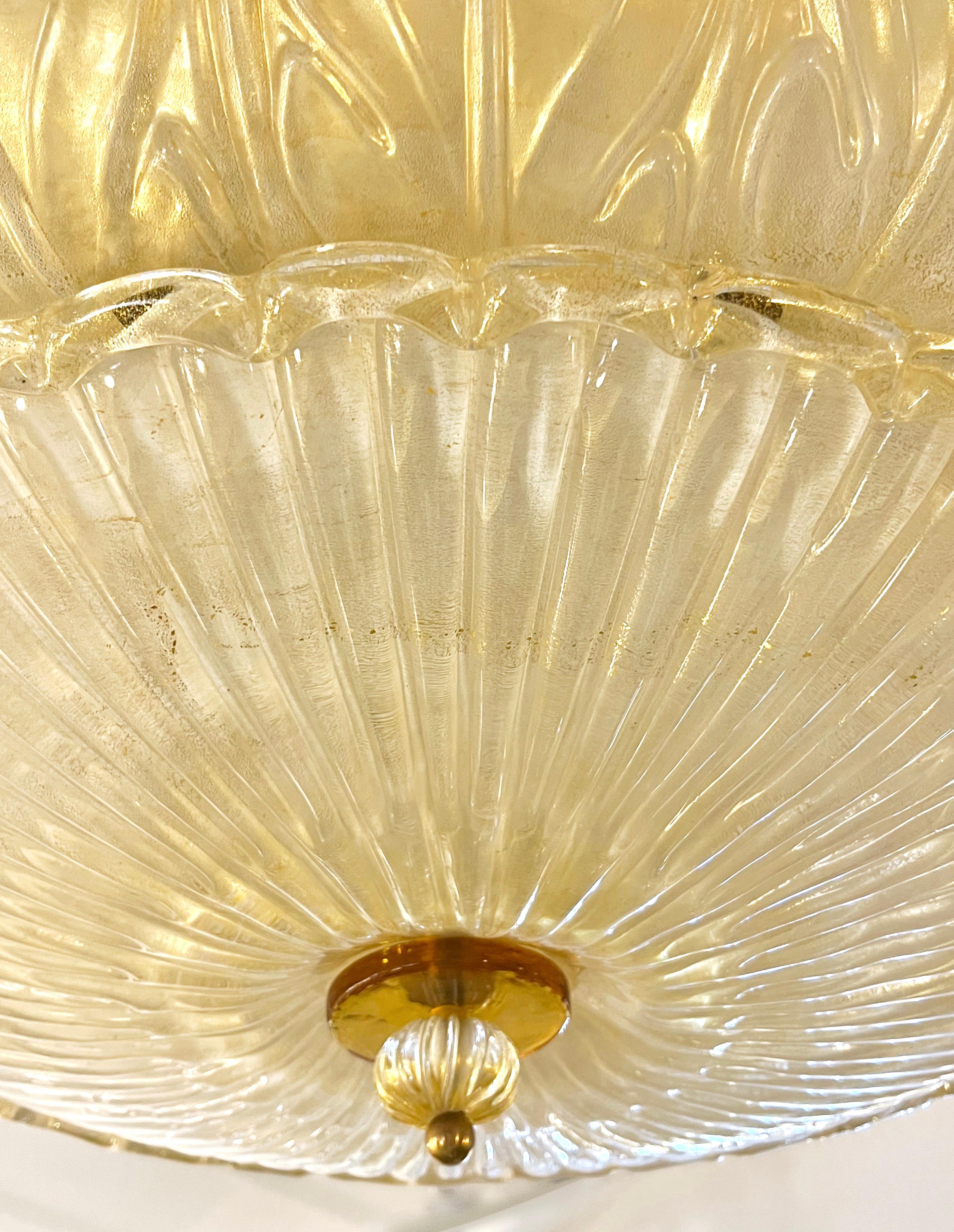 Italian Leaf Decor Pearl White and Gold Murano Glass Flush Mount Chandelier 1980 For Sale 6