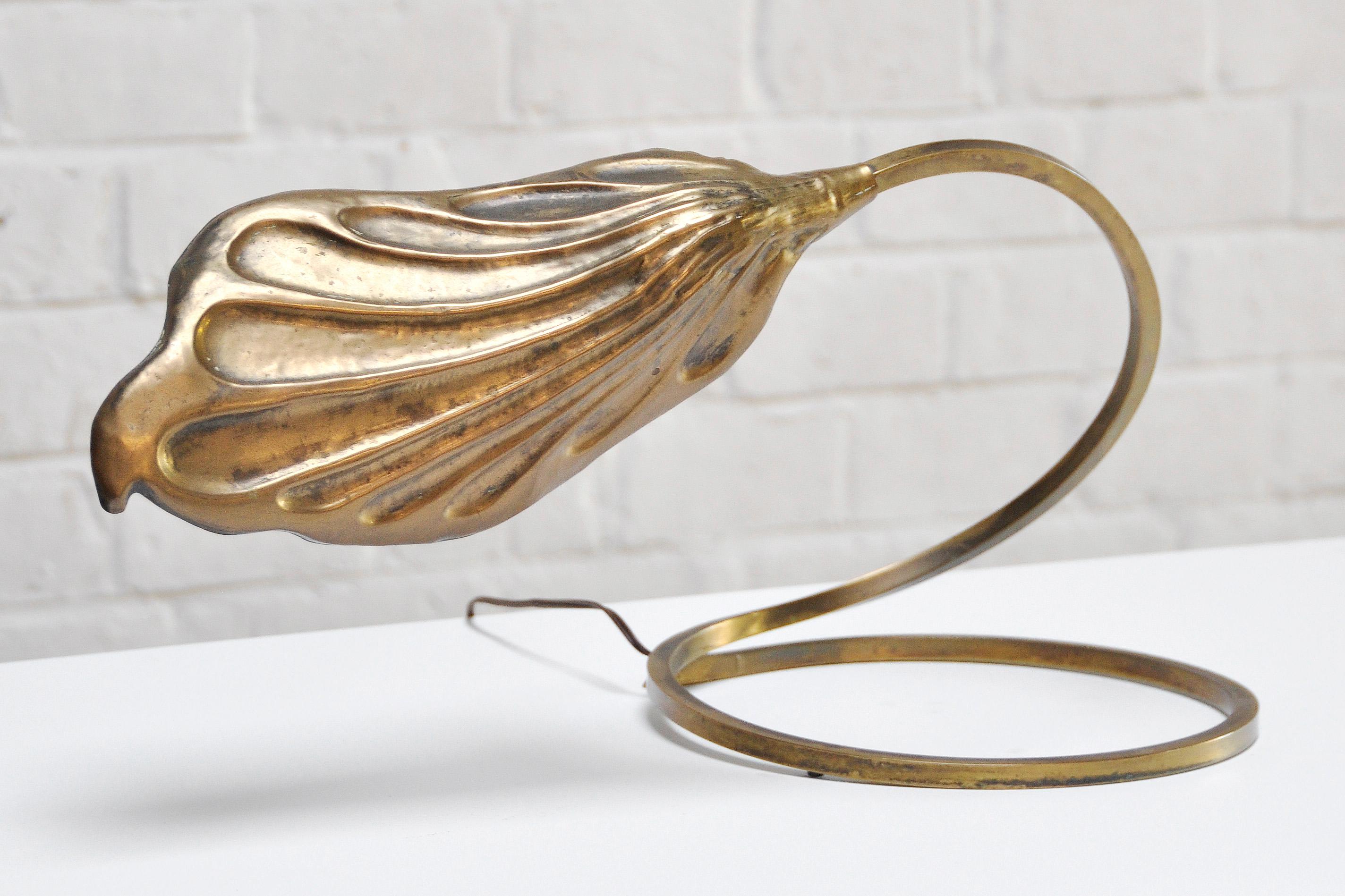 Italian Leaf Shaped Table Lamp in Brass by Tommaso Barbi for Carlo Giorgi, 1970s For Sale 3
