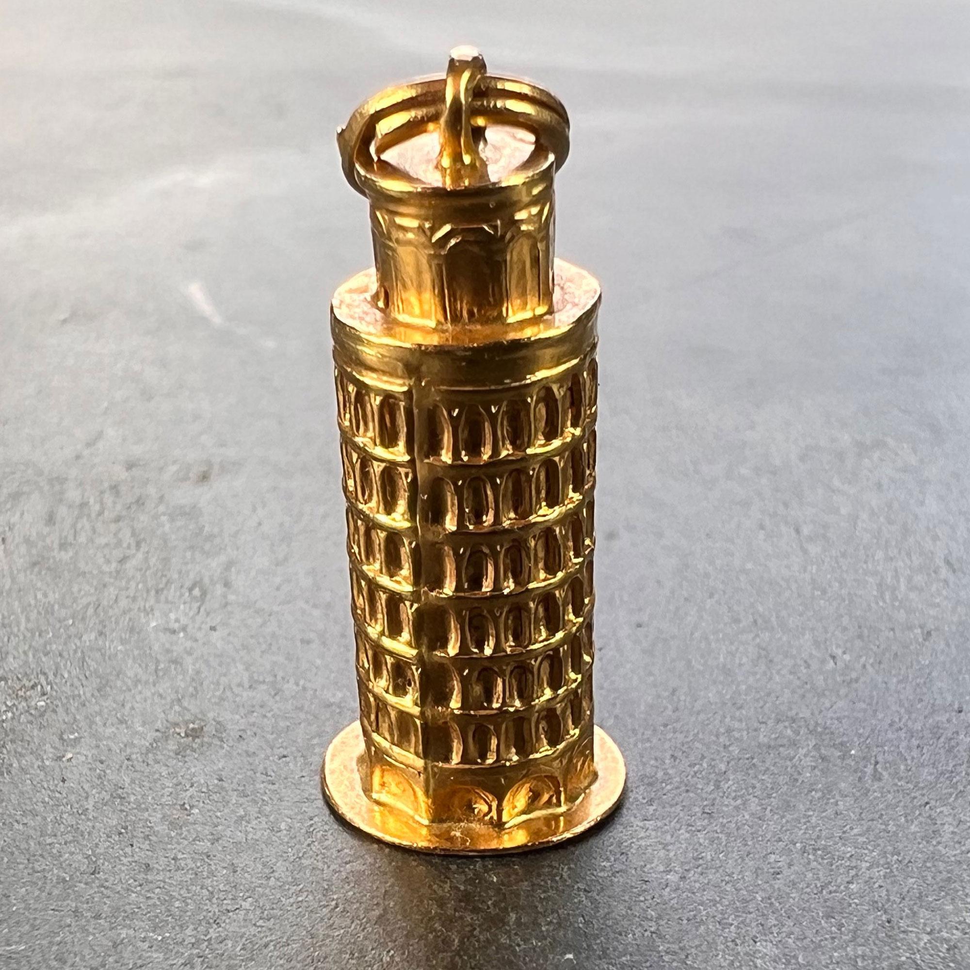 Women's or Men's Italian Leaning Tower of Pisa 18K Yellow Gold Charm Pendant For Sale