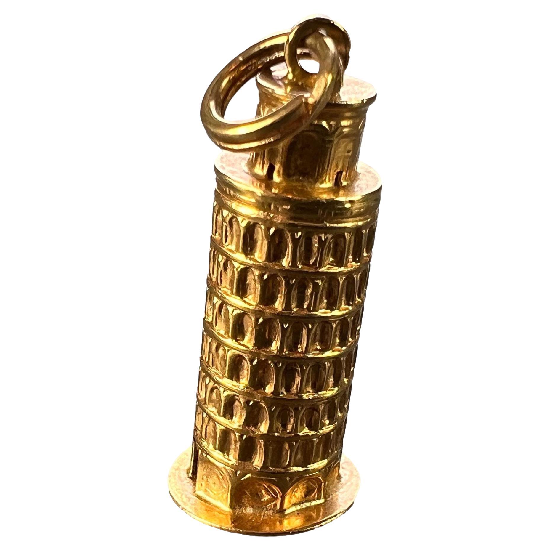 Italian Leaning Tower of Pisa 18K Yellow Gold Charm Pendant For Sale