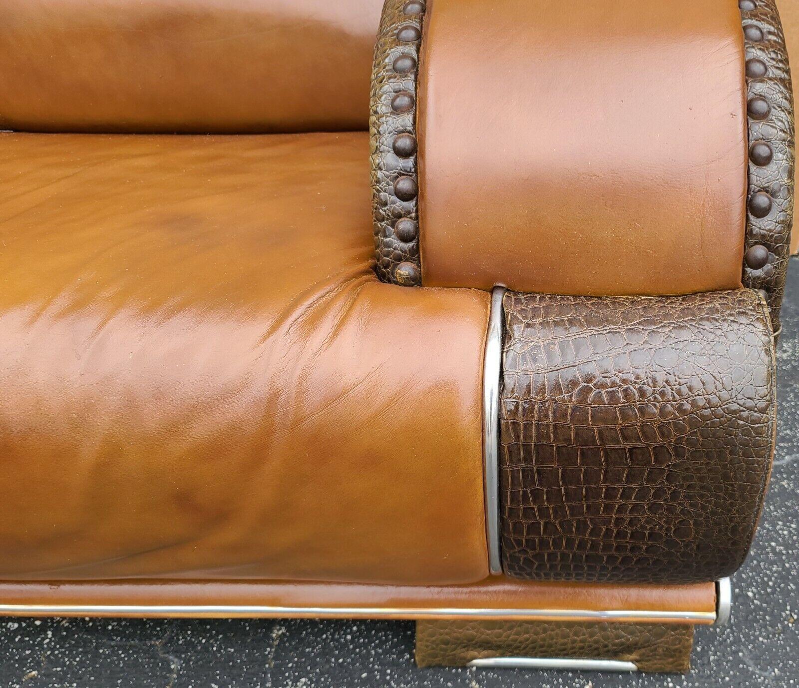 Late 20th Century Italian Leather & Alligator Skin Settee 1970s Custom Made For Sale