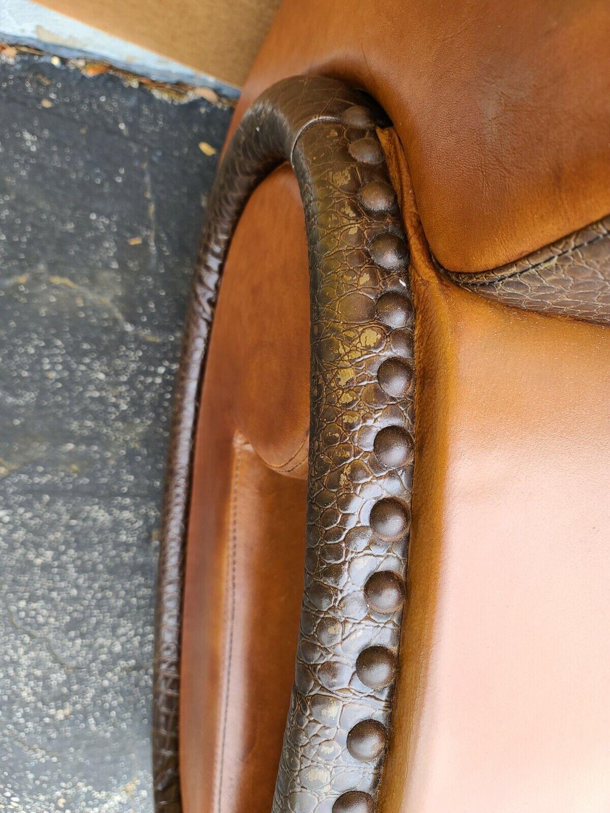 Italian Leather & Alligator Skin Settee 1970s Custom Made For Sale 3