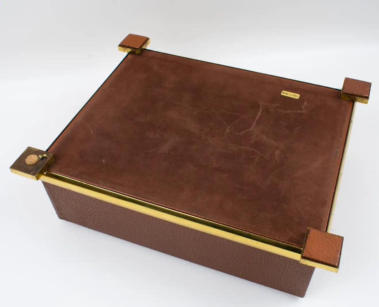 Italian Leather and Brass Decorative Box, 1950s Empire Style For Sale 9