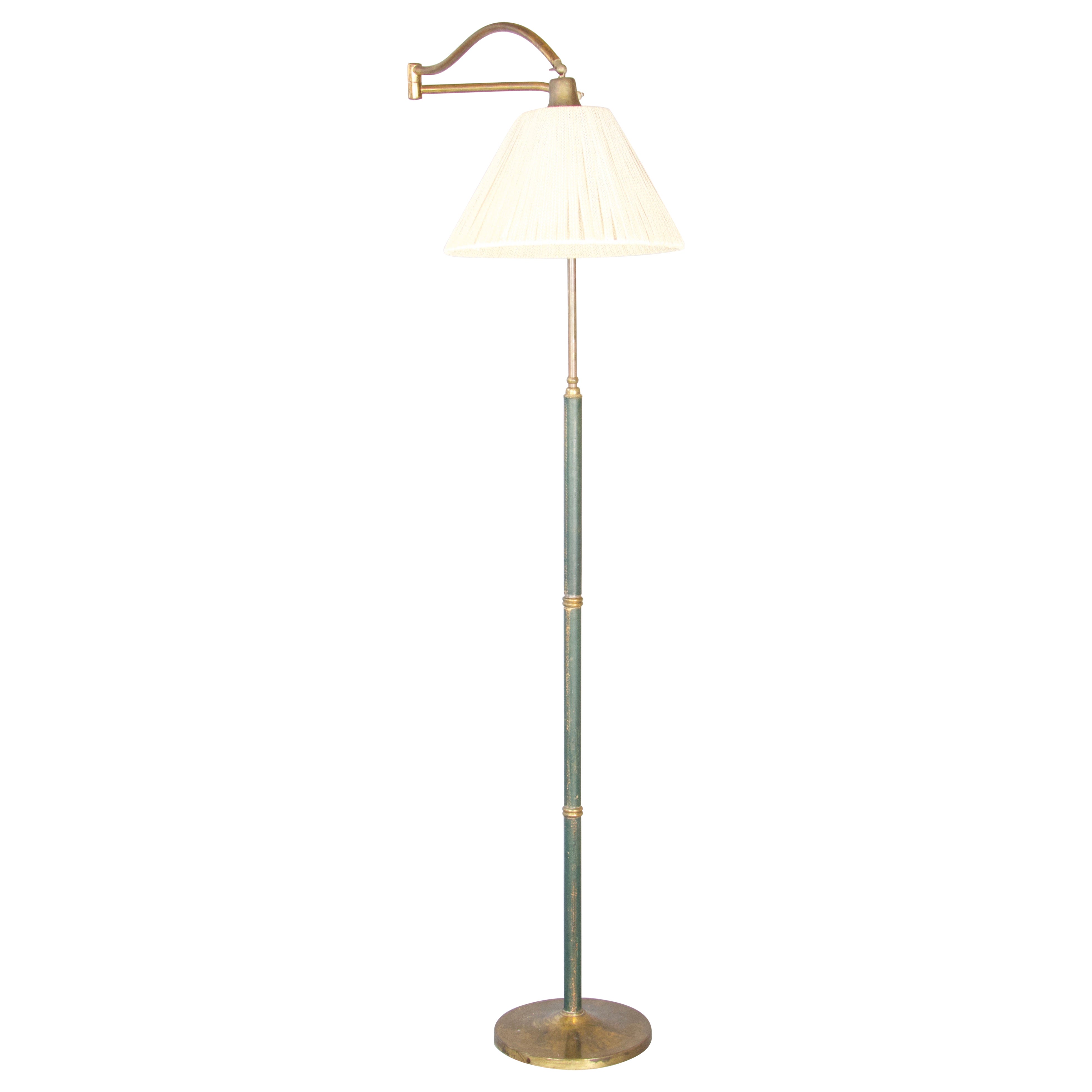 Italienische Stehlampe aus Leder und Messing
