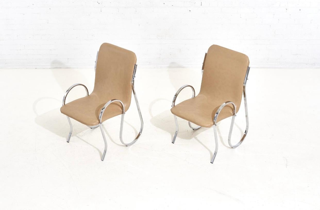 Italian Leather and Chrome Pair Chairs, 1970 In Good Condition In Chicago, IL