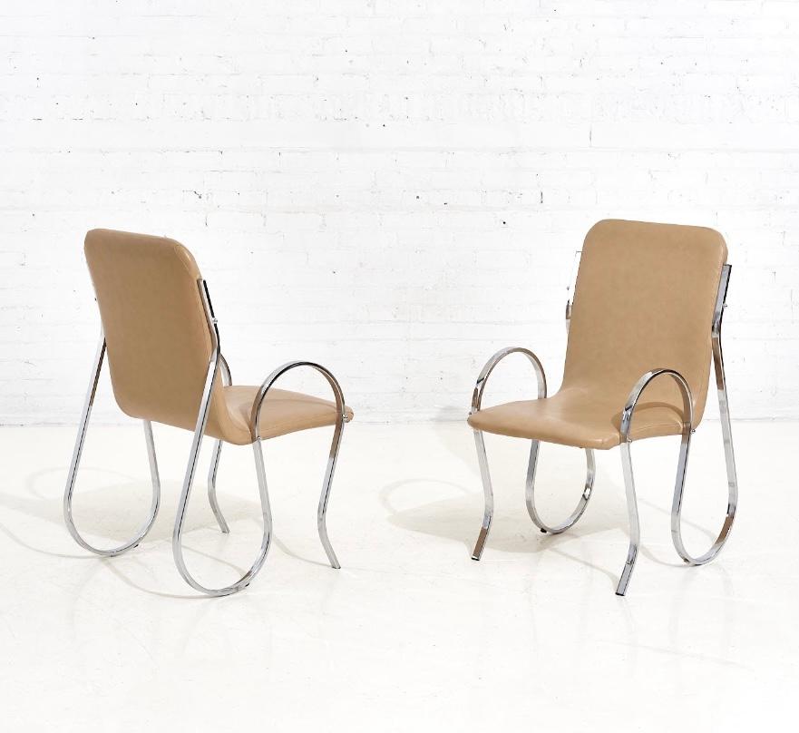 Italian Leather and Chrome Pair Chairs, 1970 2