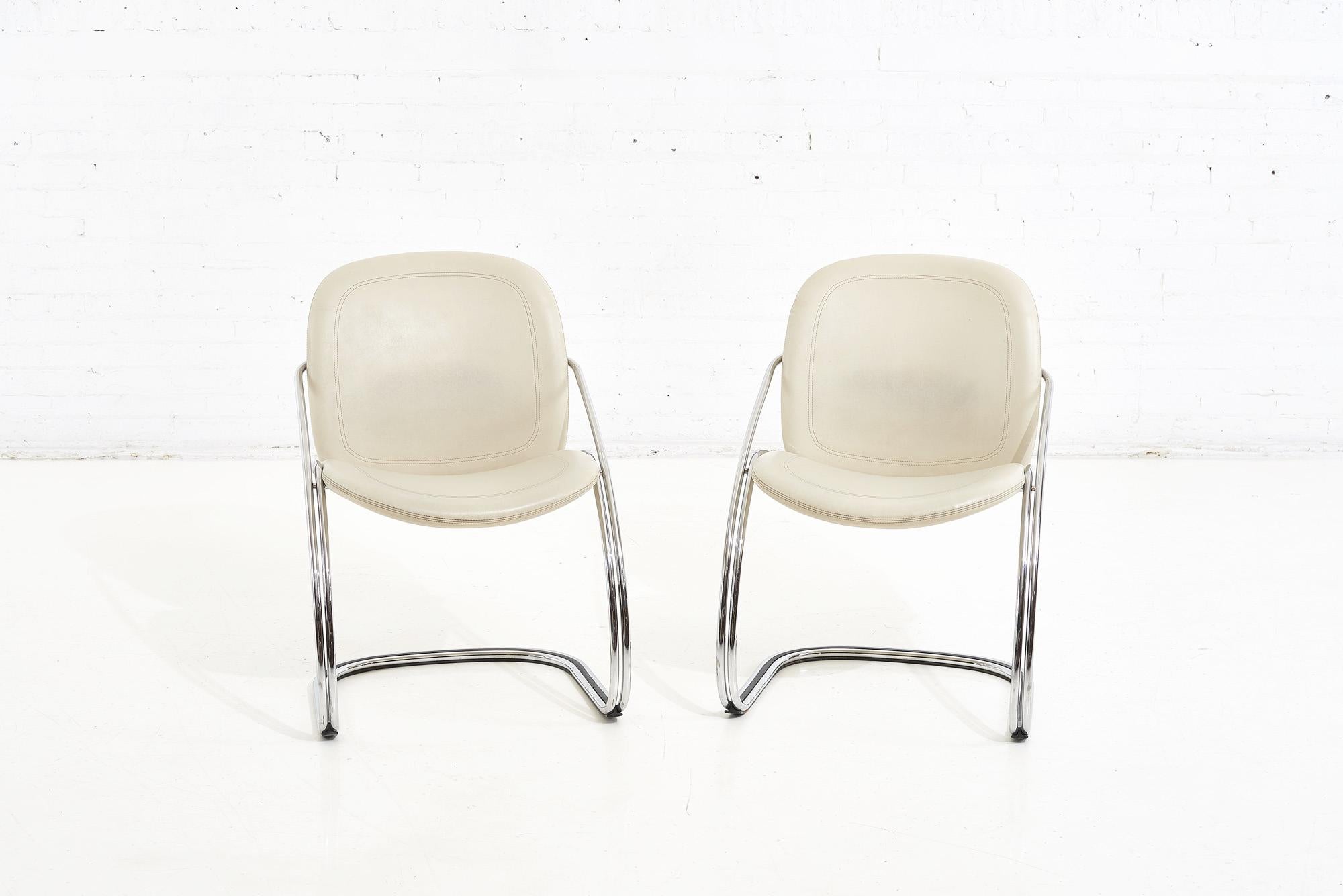 Italian Italian leather and chrome pair side chairs, Gastone Rinaldi RIMA, 1970.