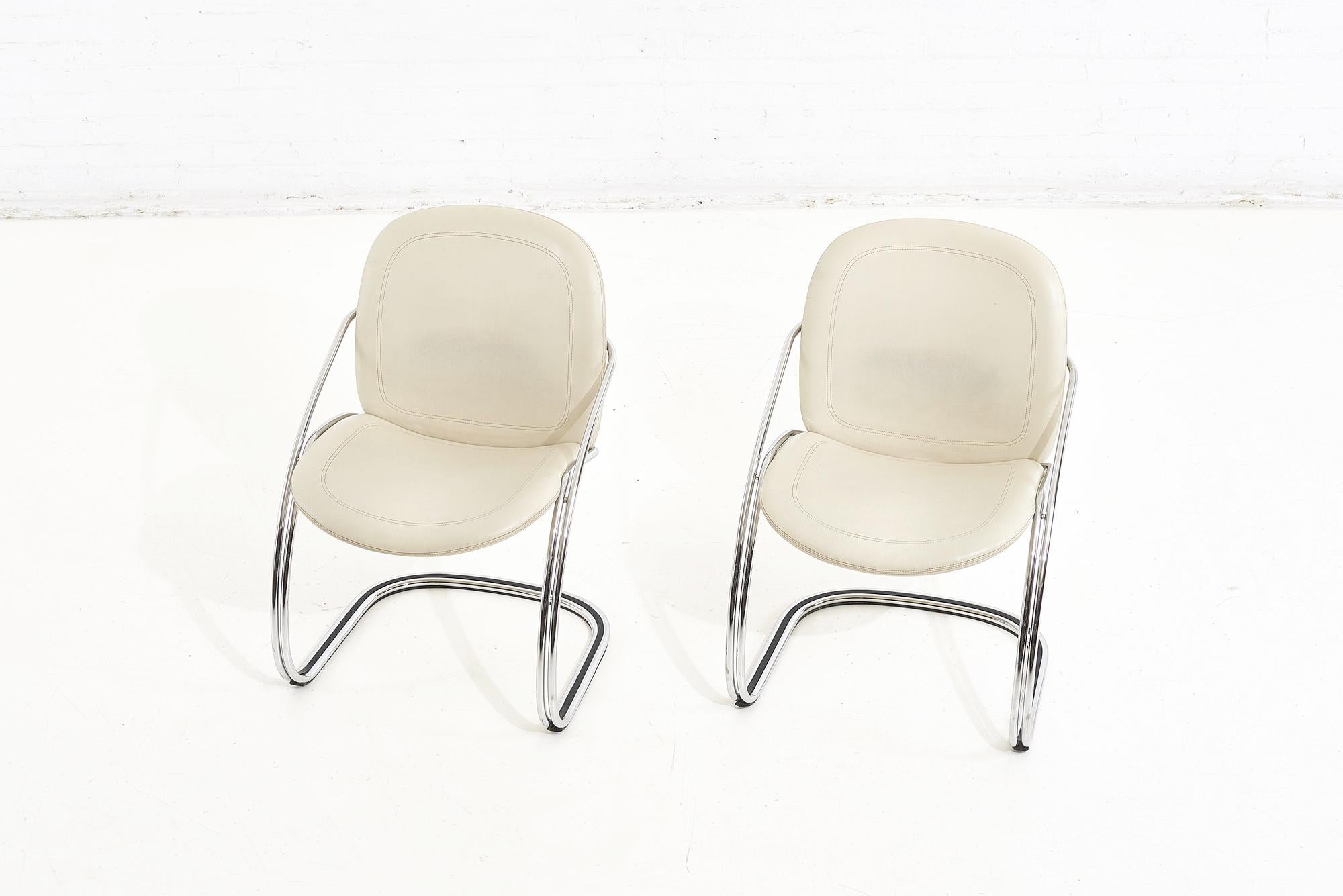 Post-Modern Italian Leather and Chrome Pair Side Chairs, Gastone Rinaldi RIMA, 1970 For Sale
